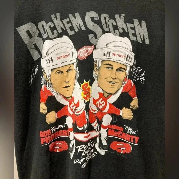 1993 Bob Probert & Darren McCarty Rockem Sockem Detroit Redwings T-Shirt - Rare - Picture 3 of 9
